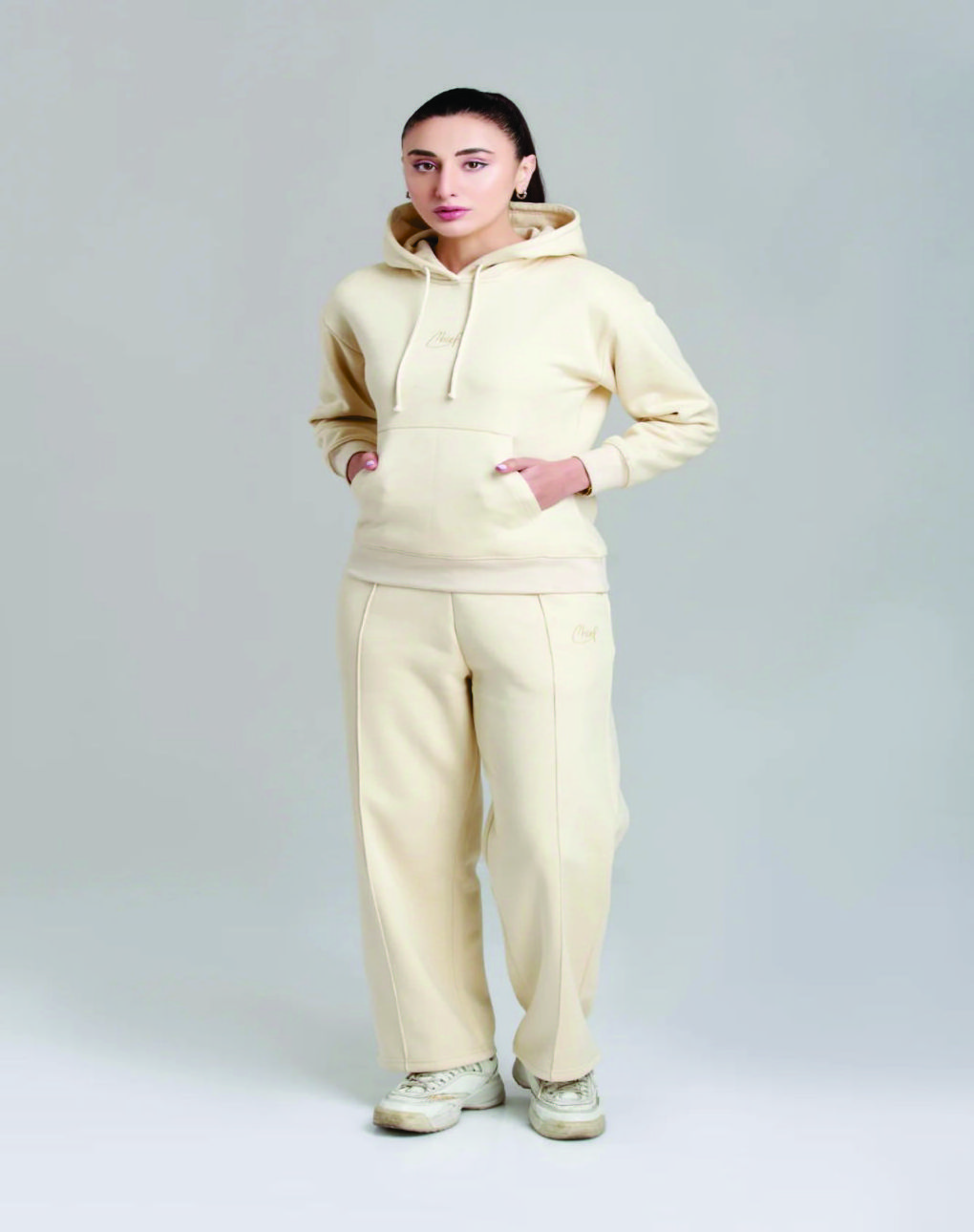 High Quality 100%Cotton Tech Fleece Women Tracksuit Plain Oversized Two Piece Tracksuit For Ladies