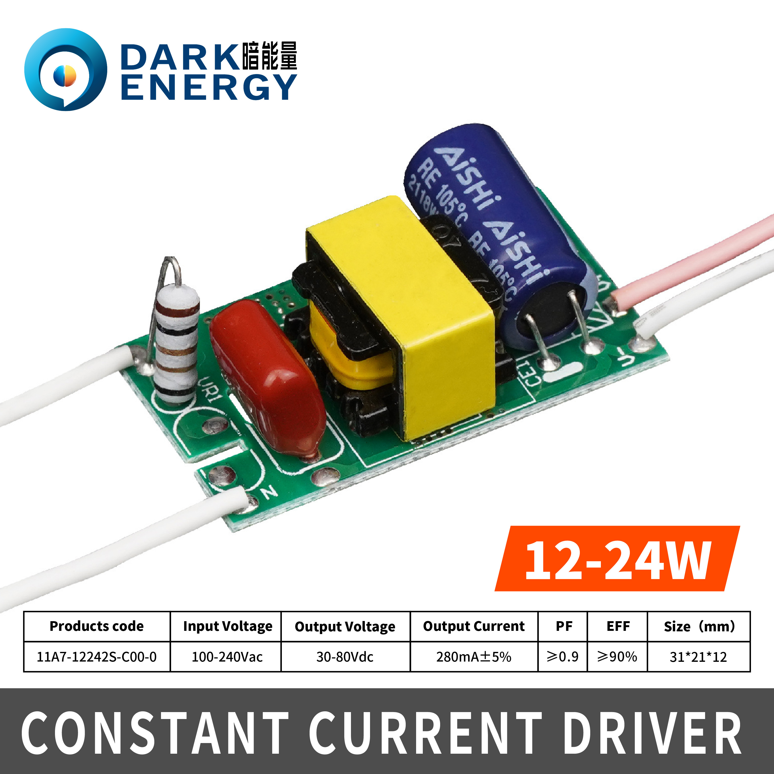 Dark Energy High PF 12-24W Non-Isolated LED Tube Driver T5 Led Driver Dark Energy Led Driver