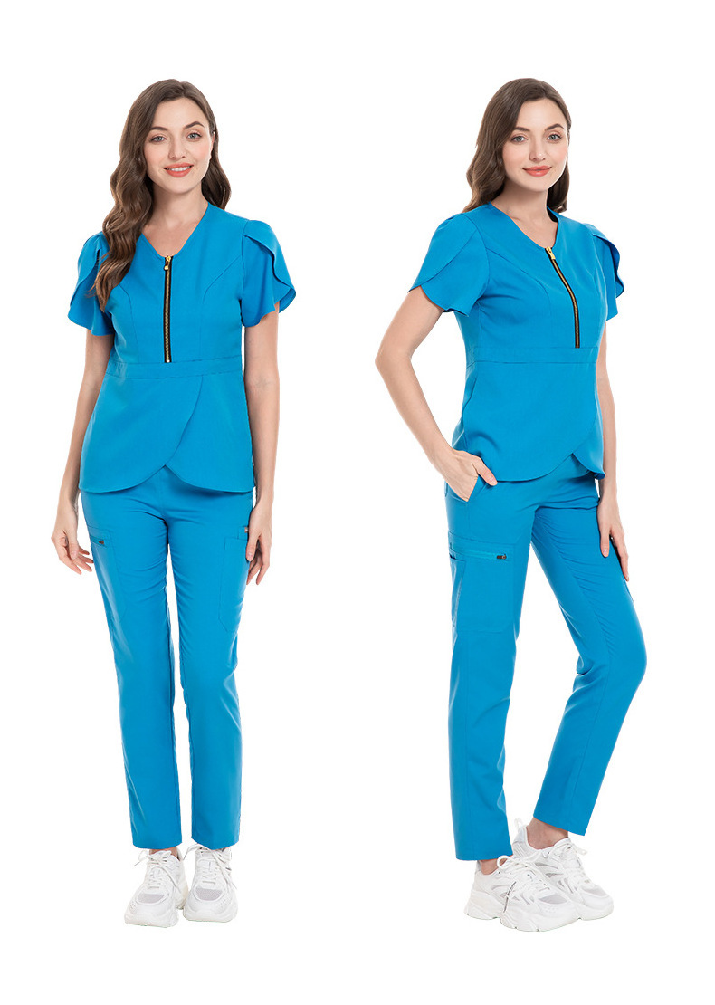 OEM Short Sleeve Zipper scrubs uniforms sets Medical Nursing tracksuit Nurse Woman Scrubs Polyester Hospital Nursing Uniform