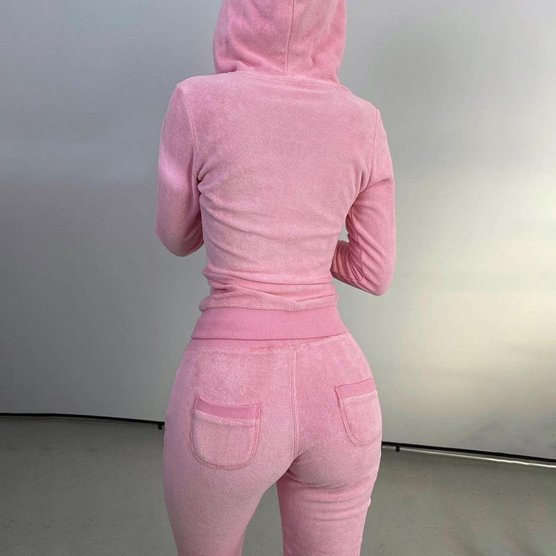 Fall terry toweling zip up 3 pieces women sweat suit velour Running loungewear Training Hoodies custom tracksuit high quality