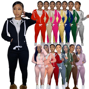 Winter y2k crop top hooded slim fit custom logo womens tracksuit jogger set tech fleece zipper hoodie sweat suit for girls