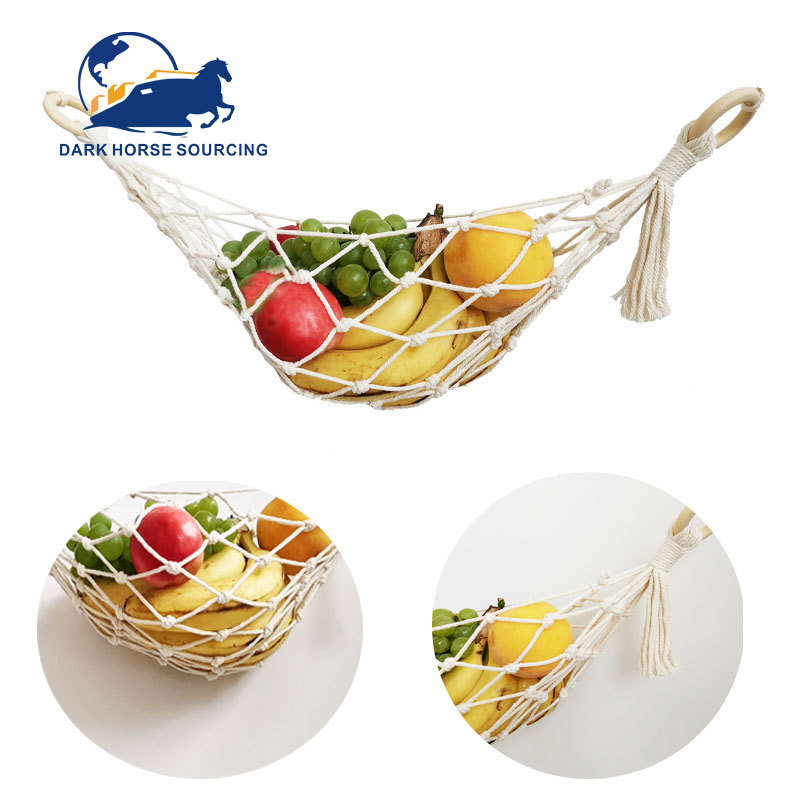 handcraft cotton macrame fruit hammock with hooks Boho Fruit Hammock Crochet Fruit hanger