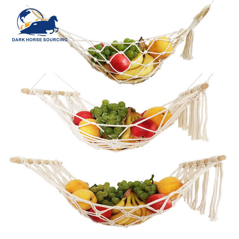 handcraft cotton macrame fruit hammock with hooks Boho Fruit Hammock Crochet Fruit hanger