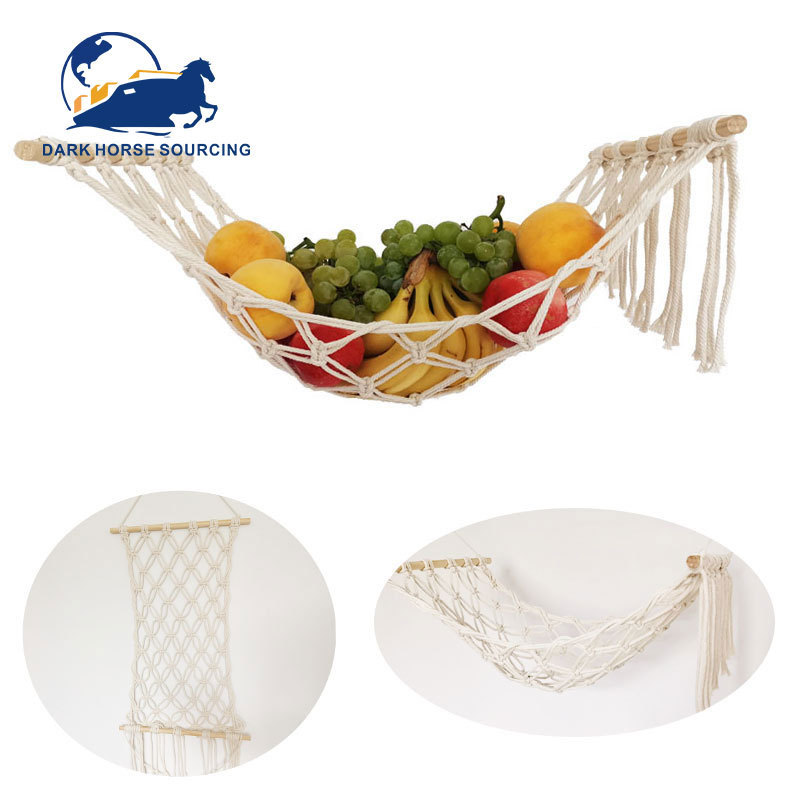 handcraft cotton macrame fruit hammock with hooks Boho Fruit Hammock Crochet Fruit hanger