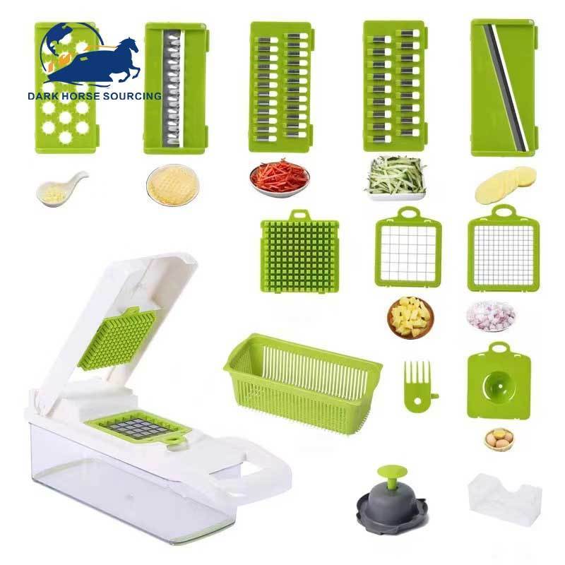 12-in-1 all in one multifunction manual food meat vegetable garlic chopper kitchen vegetable chopper with Drain Basket