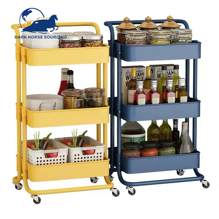 Simple style 3 tier Household Storage Kitchen bathroom trolley storage cart rack with 4 wheels