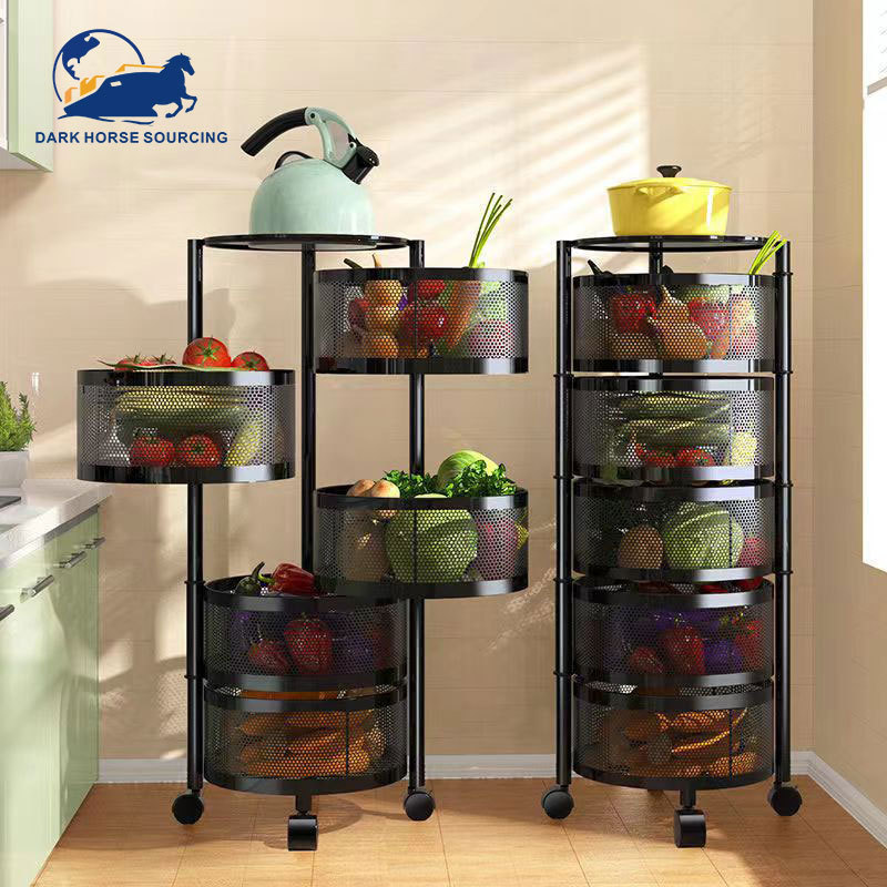 Multipurpose 3 tier 4 Tier 5 Tier Standing wire basket Kitchen Organizer Storage Holders Rack With Wheels