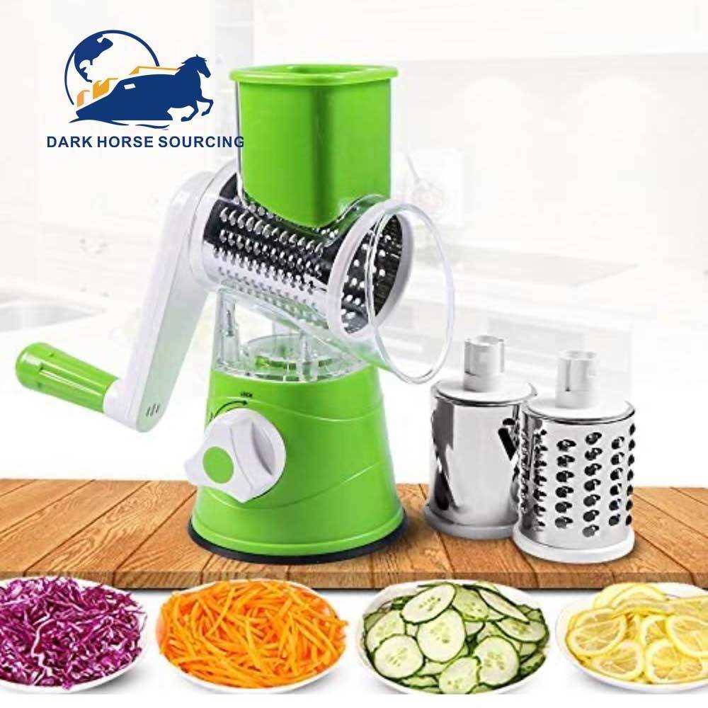 Factory Price Kitchen 3 in 1 spiral shredder rotary cheese grater vegetable slicer stainless steel blades Cheese Grater