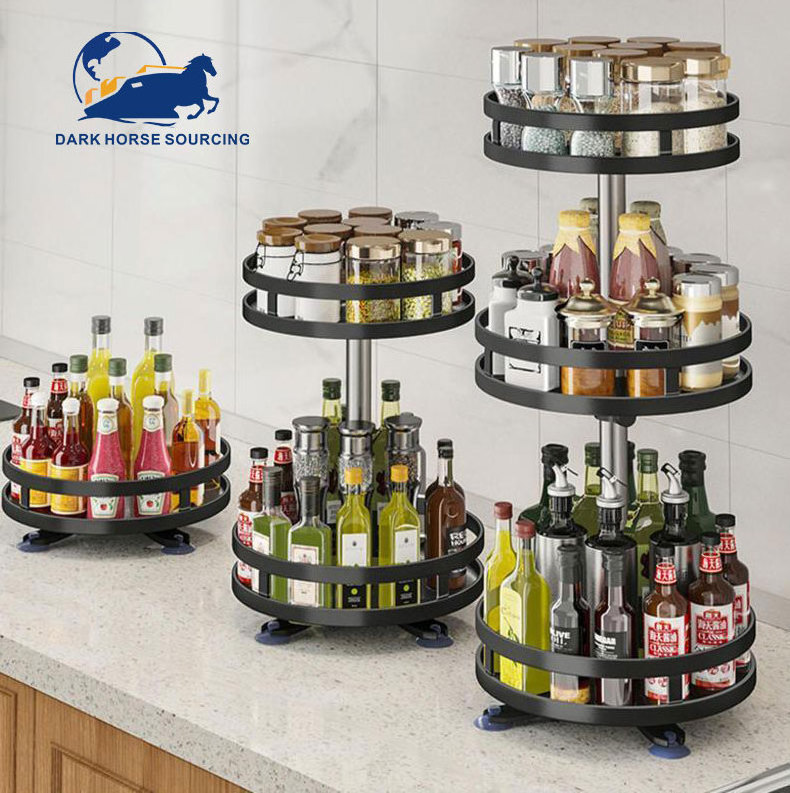 Round Turntable Kitchen Cupboard 360Rotating Spice Salt Organizer Rack rotating seasoning rack