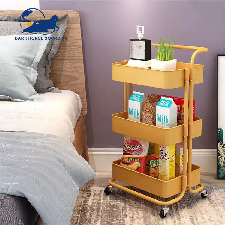 Simple style 3 tier Household Storage Kitchen bathroom trolley storage cart rack with 4 wheels