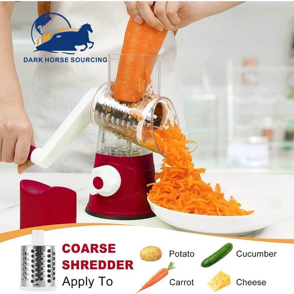 Factory Price Kitchen 3 in 1 spiral shredder rotary cheese grater vegetable slicer stainless steel blades Cheese Grater