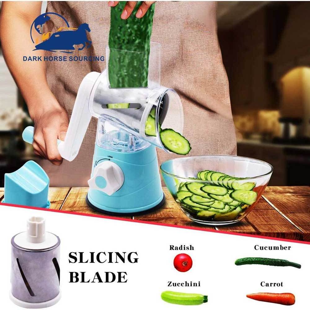 Multifunctional kitchen accessories Tabletop 3 in 1 spiral slicer manual rotary cheese grater vegetable slicer