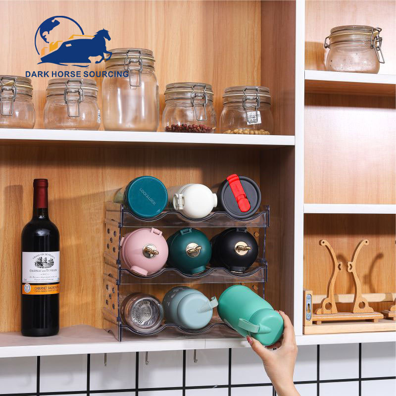 Single double layer Stackable Plastic countertop fridge water bottle storage rack wine bottle storage rack