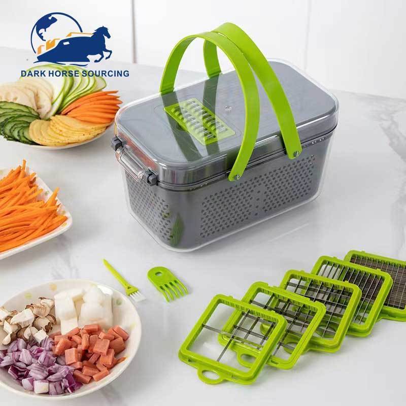 15 in 1 manual Kitchen cutting tools cut food chopper blade vegetable slicer chopper potato cutter with drain basket