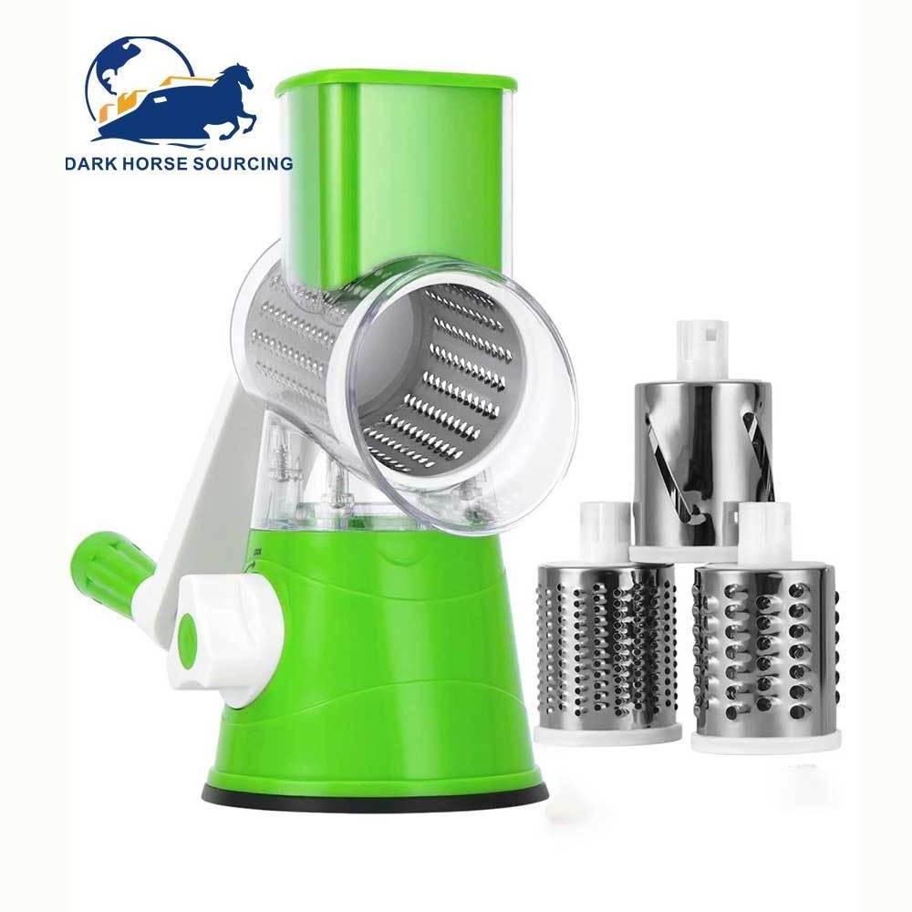 Multifunctional kitchen accessories Tabletop 3 in 1 spiral slicer manual rotary cheese grater vegetable slicer