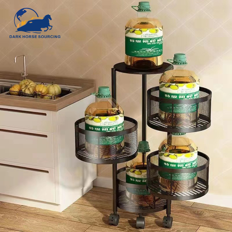 Multipurpose 3 tier 4 Tier 5 Tier Standing wire basket Kitchen Organizer Storage Holders Rack With Wheels