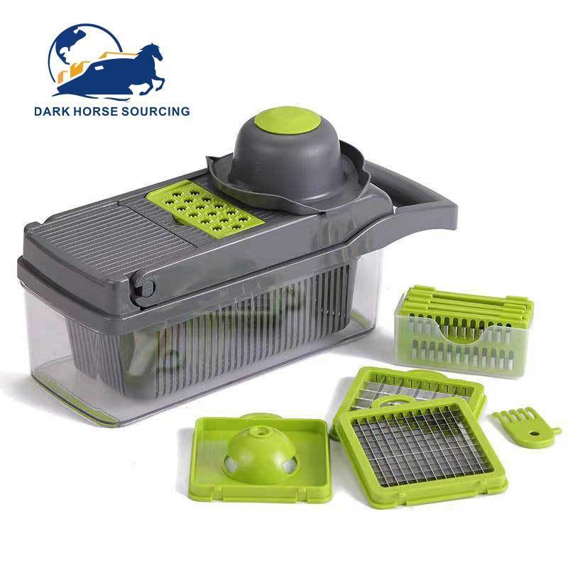 12-in-1 all in one multifunction manual food meat vegetable garlic chopper kitchen vegetable chopper with Drain Basket