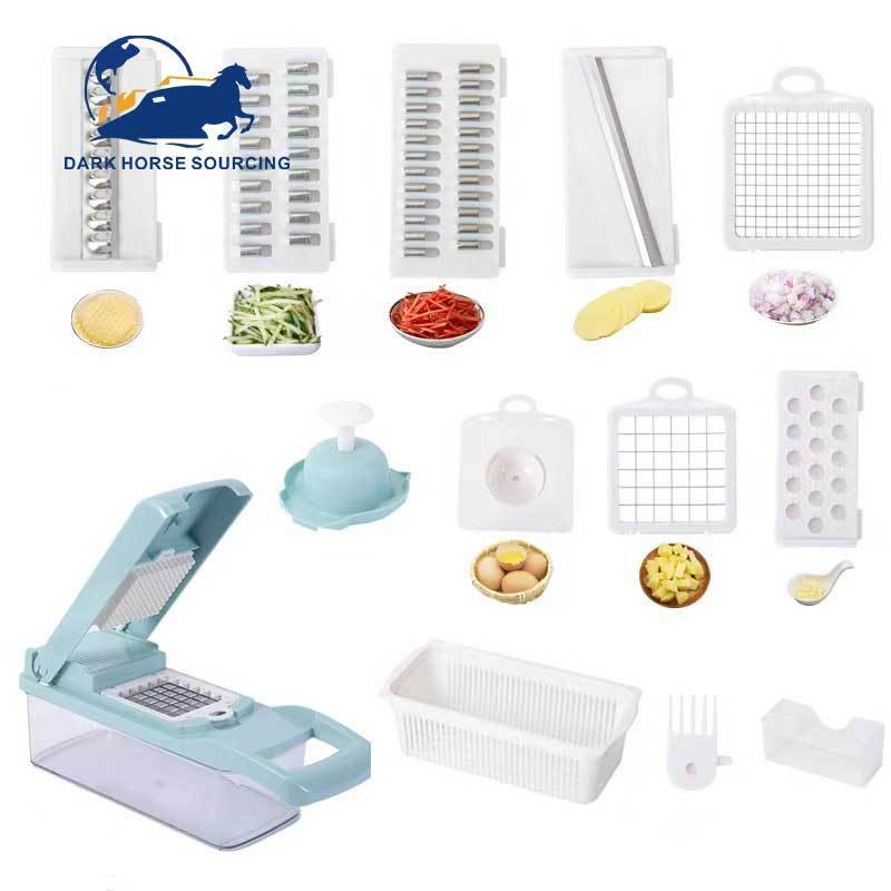 12-in-1 all in one multifunction manual food meat vegetable garlic chopper kitchen vegetable chopper with Drain Basket