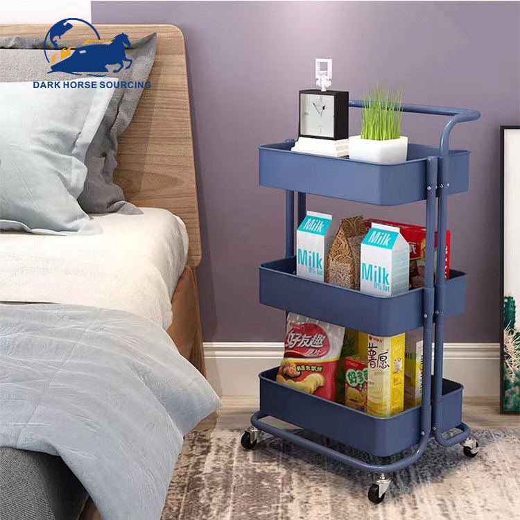 Simple style 3 tier Household Storage Kitchen bathroom trolley storage cart rack with 4 wheels