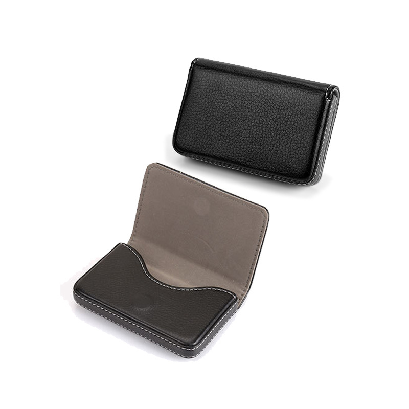 cooperation promotional gift Non decoration PU leather covered stainless steel magnet closure business card holder