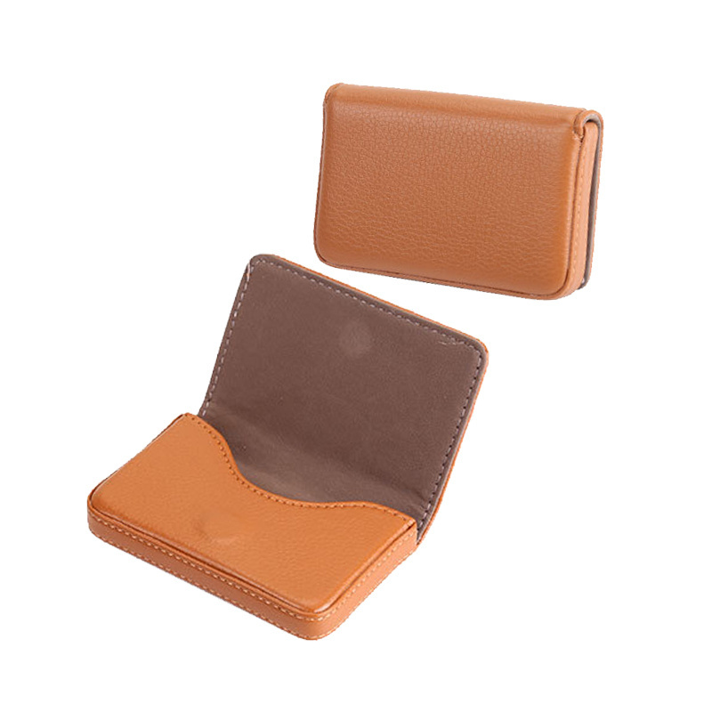 cooperation promotional gift Non decoration PU leather covered stainless steel magnet closure business card holder