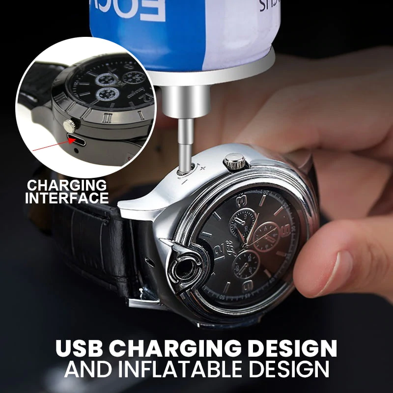 Creative Man Watch with Lighter Personality Gas Lighter Watch Cigarette for Men Gift Novelty Refillable USB Charging Wrist Watch