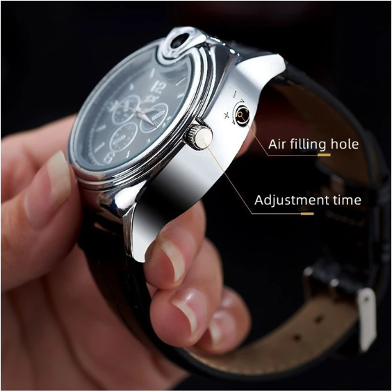 Creative Man Watch with Lighter Personality Gas Lighter Watch Cigarette for Men Gift Novelty Refillable USB Charging Wrist Watch