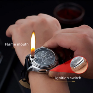 Creative Man Watch with Lighter Personality Gas Lighter Watch Cigarette for Men Gift Novelty Refillable USB Charging Wrist Watch