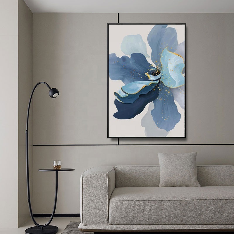 blue ink style flower painting Luxury Crystal porcelain printed art picture for living room bedroom decor