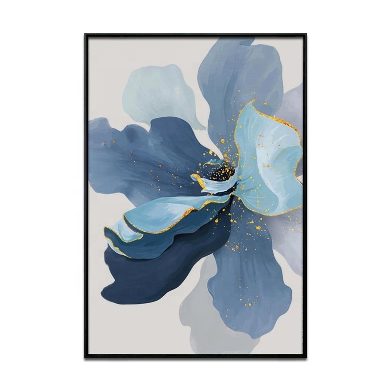 blue ink style flower painting Luxury Crystal porcelain printed art picture for living room bedroom decor