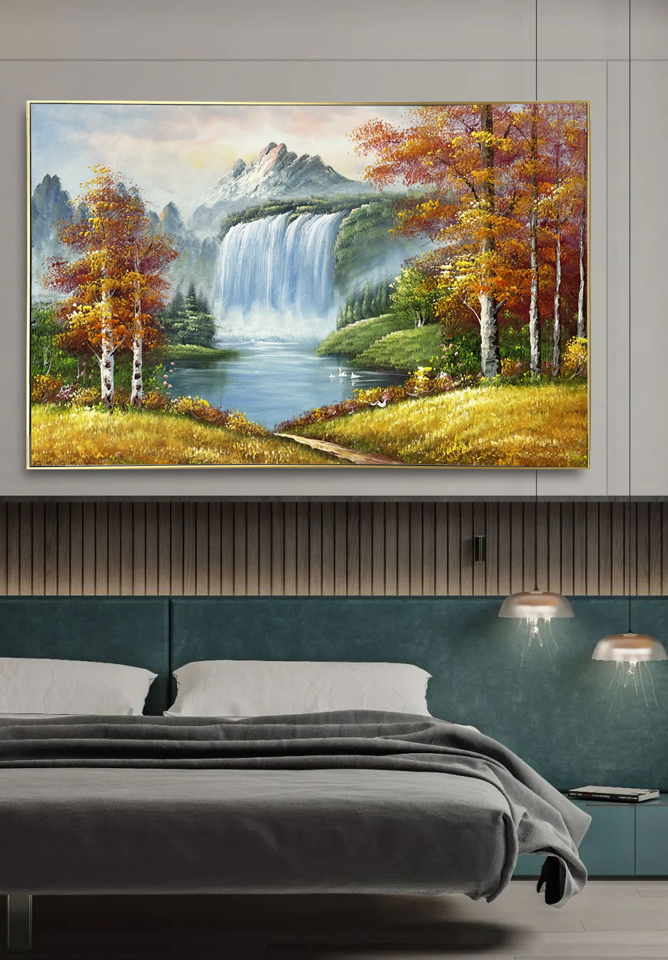 Wall Art Canvas Print Autumn Landscape Sunrise in the Forest Painting Pictures Bedroom Living Room Decor