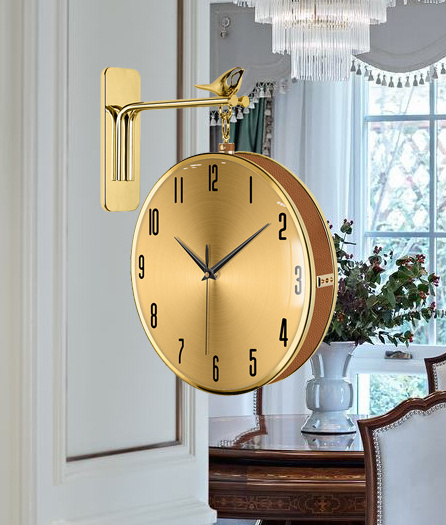 Metal plating bird three-dimensional wall clock leather stitching creative flower wall decorations mute clock