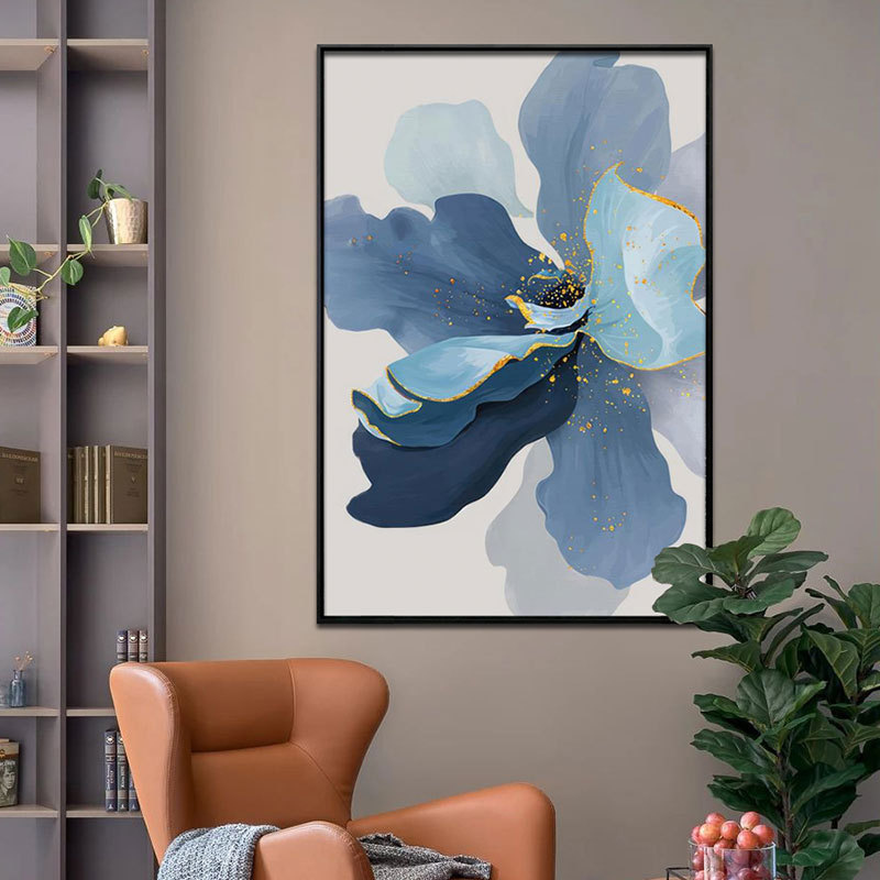 blue ink style flower painting Luxury Crystal porcelain printed art picture for living room bedroom decor