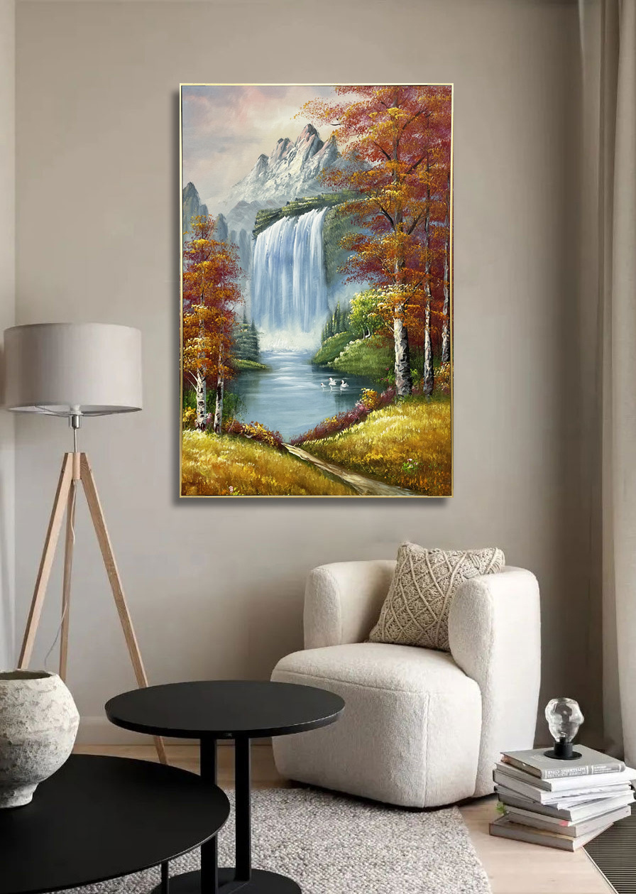 Wall Art Canvas Print Autumn Landscape Sunrise in the Forest Painting Pictures Bedroom Living Room Decor