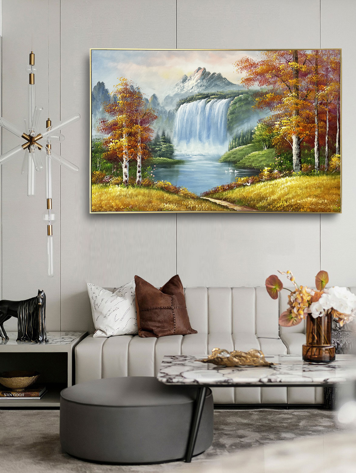 Wall Art Canvas Print Autumn Landscape Sunrise in the Forest Painting Pictures Bedroom Living Room Decor