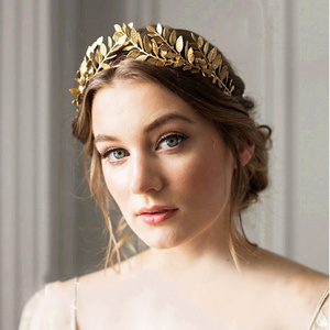 Leaf Style Wedding Party Crown Tiara For Bride Vintage Bride Hair Hoop Golde Bride Head Accessories Women Jewelry Hairband