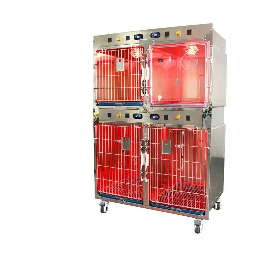 Veterinary hospital stainless steel cat animal pet dog oxygen cu cage vet clinic veterinary therapy cage