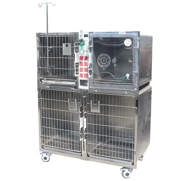 Veterinary hospital stainless steel cat animal pet dog oxygen cu cage vet clinic veterinary therapy cage