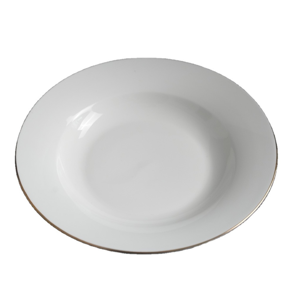 Dinner Plates Euro Style High Quality Good Price Bone China Plate Set Durable Gold Rim Ceramic Plates Dishes Restaurant