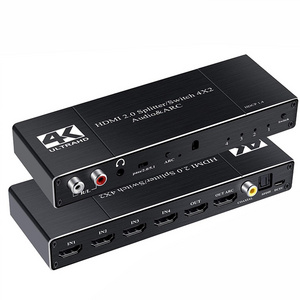 4K 4x2 Switcher Splitter 4 Input 2 Output Switch with ARC R/L 3.5mm Aux 60hz Coaxial SPDIF Audio Extractor