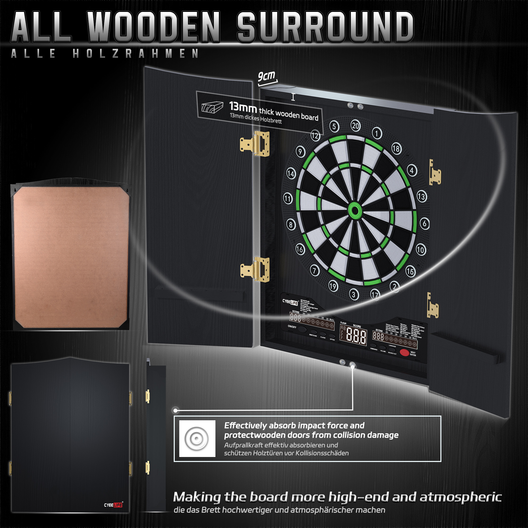 CyeeLife Professional Electronic Dartboard with Wooden Cabinets