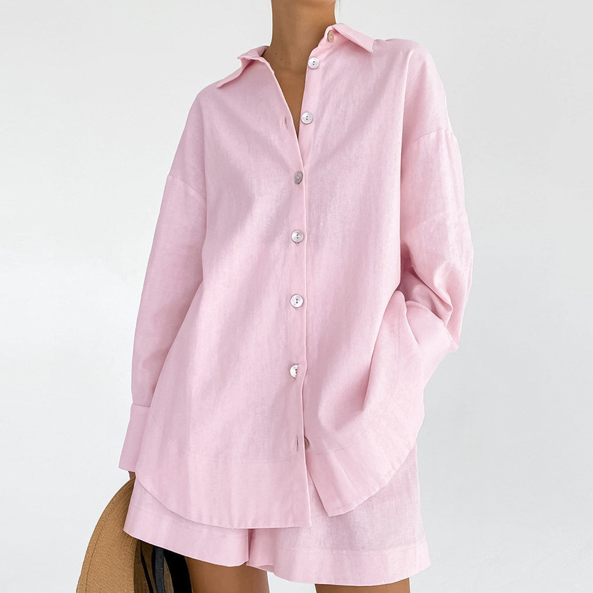 Summer Wholesale Pink Pyjama 100% Cotton Loose Short Pajama Set Casual Loungewear Women Sets 2023