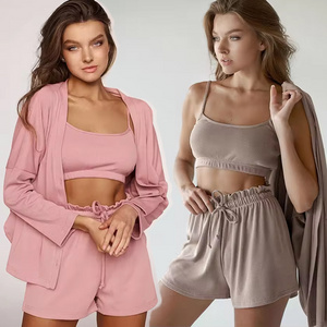 Sleepwear Robes 3 Pieces Lounge Wear Sets Women Loungewear Ribbed Tank Top And Shorts Pajamas And Pyjamas