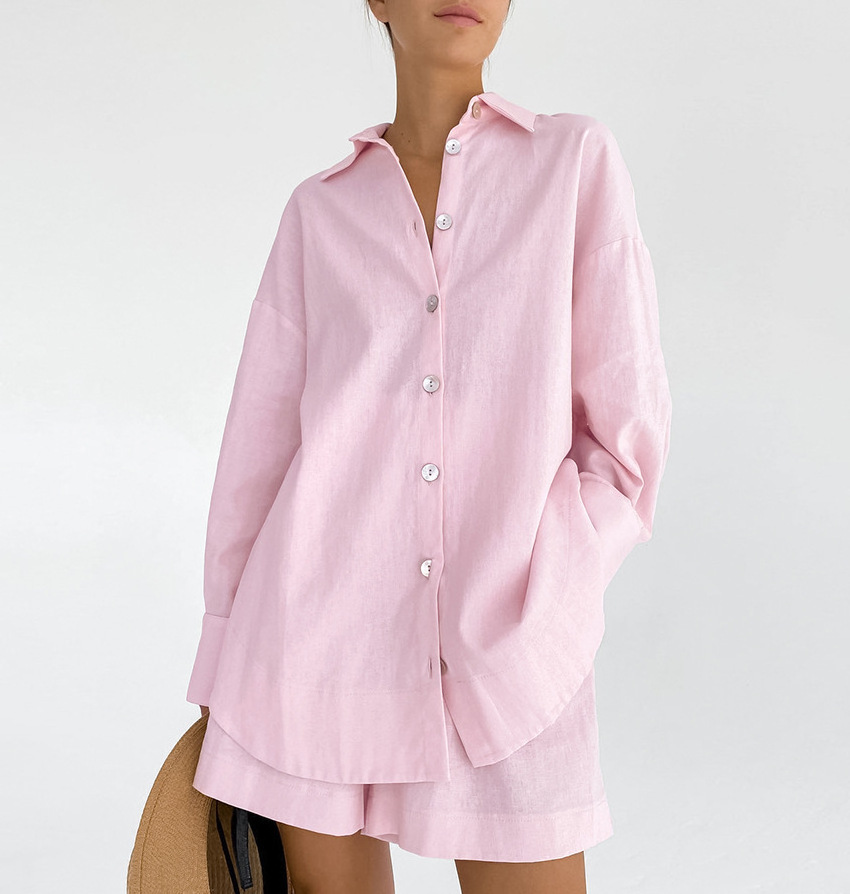 Summer Wholesale Pink Pyjama 100% Cotton Loose Short Pajama Set Casual Loungewear Women Sets 2023