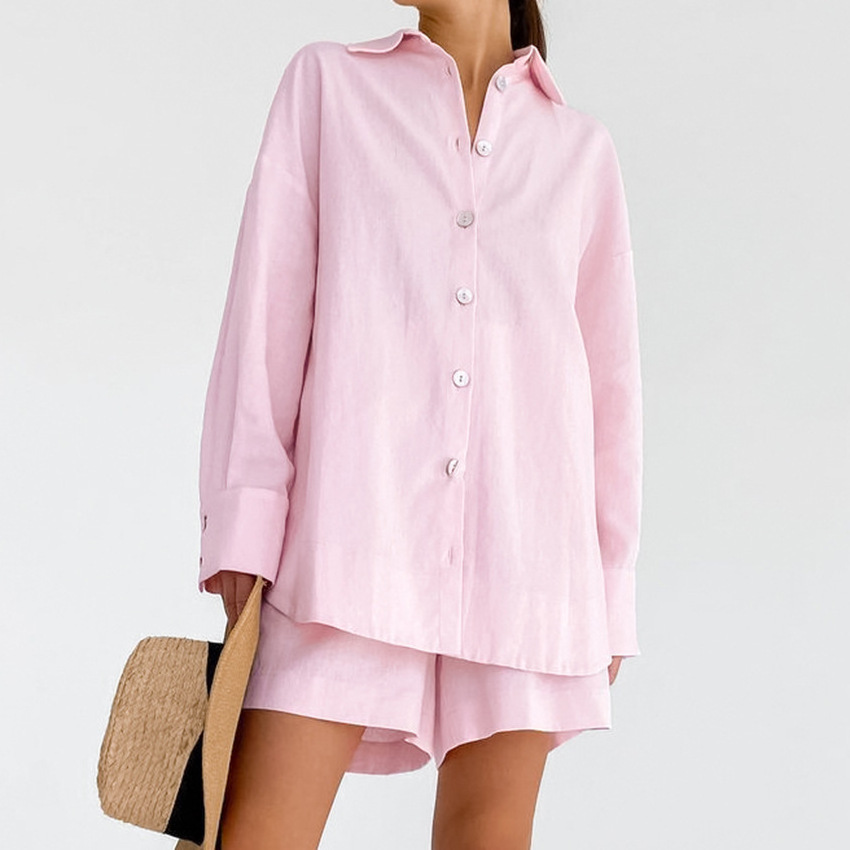 Summer Wholesale Pink Pyjama 100% Cotton Loose Short Pajama Set Casual Loungewear Women Sets 2023