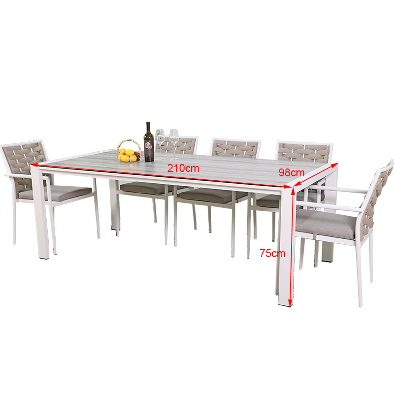 Tempered Glass top aluminum frame patio outdoor dining table chairs set