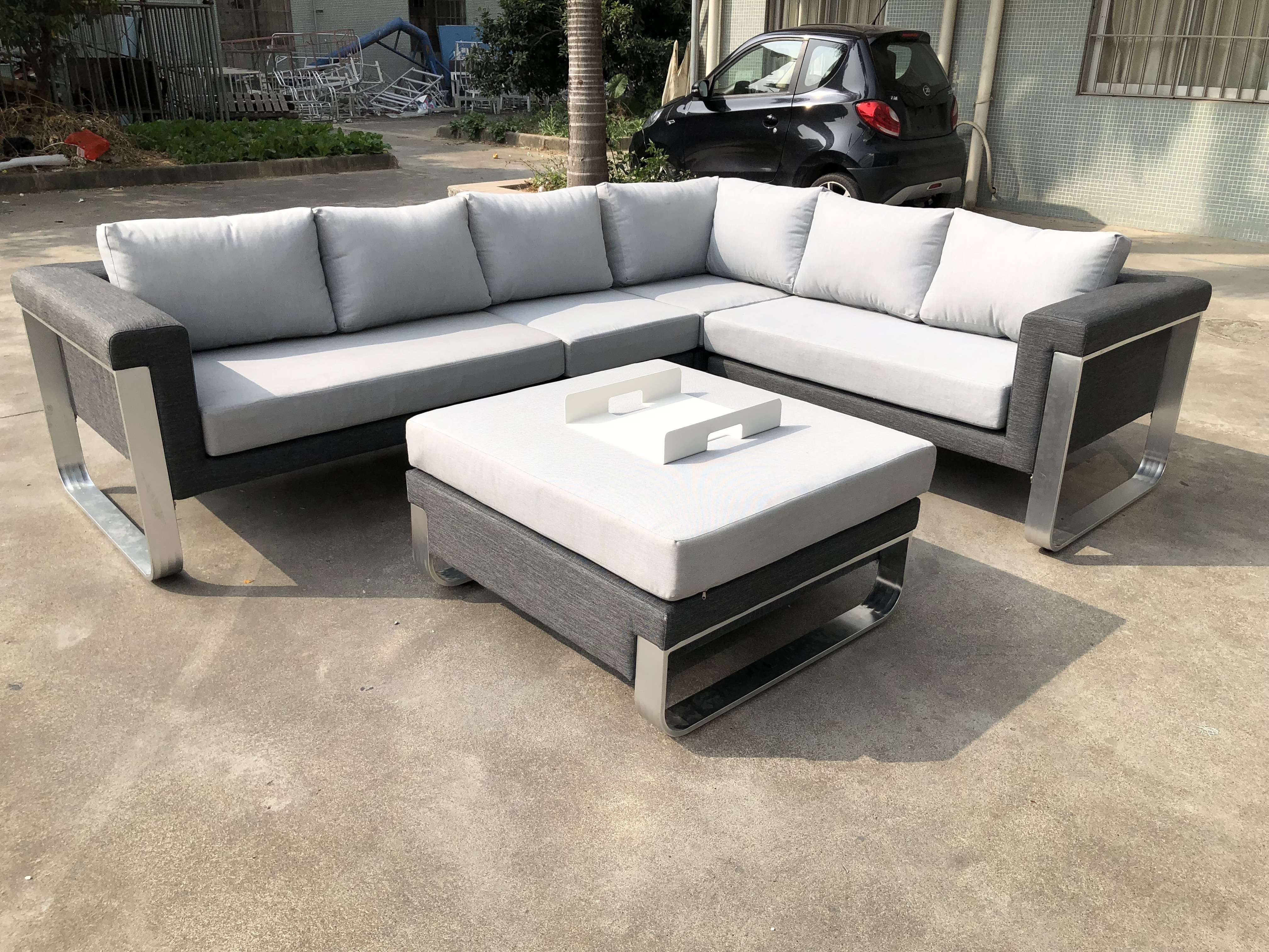 Luxury Modern Aluminum Furniture Garden Sofa Set Patio Aluminum Outdoor Sofa Hotel Villa Teak L Sectional Sofa