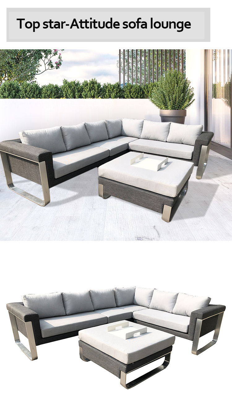 Luxury Modern Aluminum Furniture Garden Sofa Set Patio Aluminum Outdoor Sofa Hotel Villa Teak L Sectional Sofa