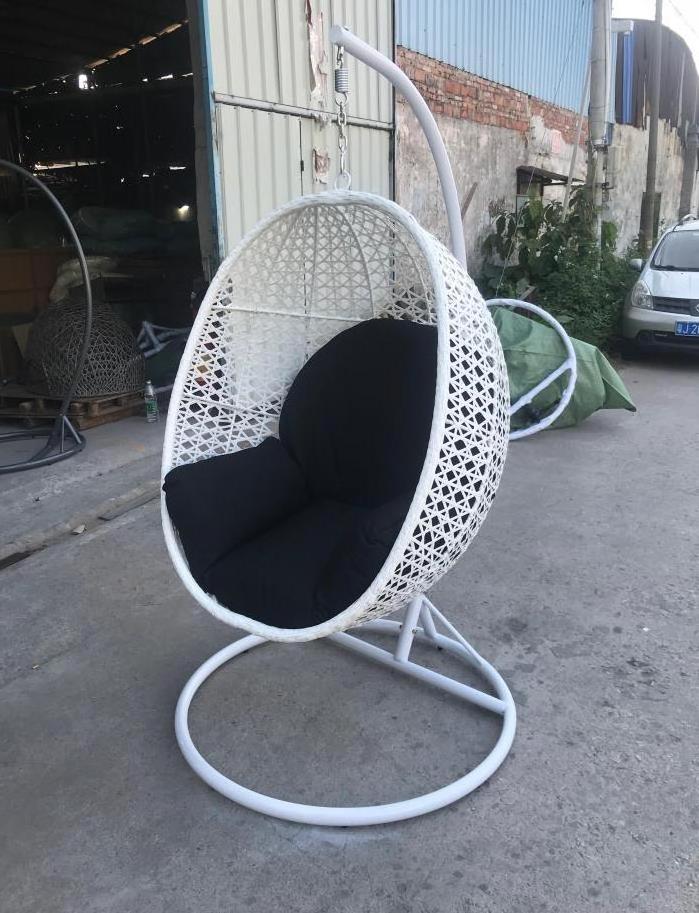 Patio Cane Circle Grey Egg Swinging Rattan Hanging Chair with Sofa Cushion