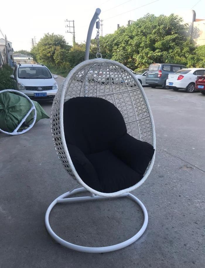 Patio Cane Circle Grey Egg Swinging Rattan Hanging Chair with Sofa Cushion